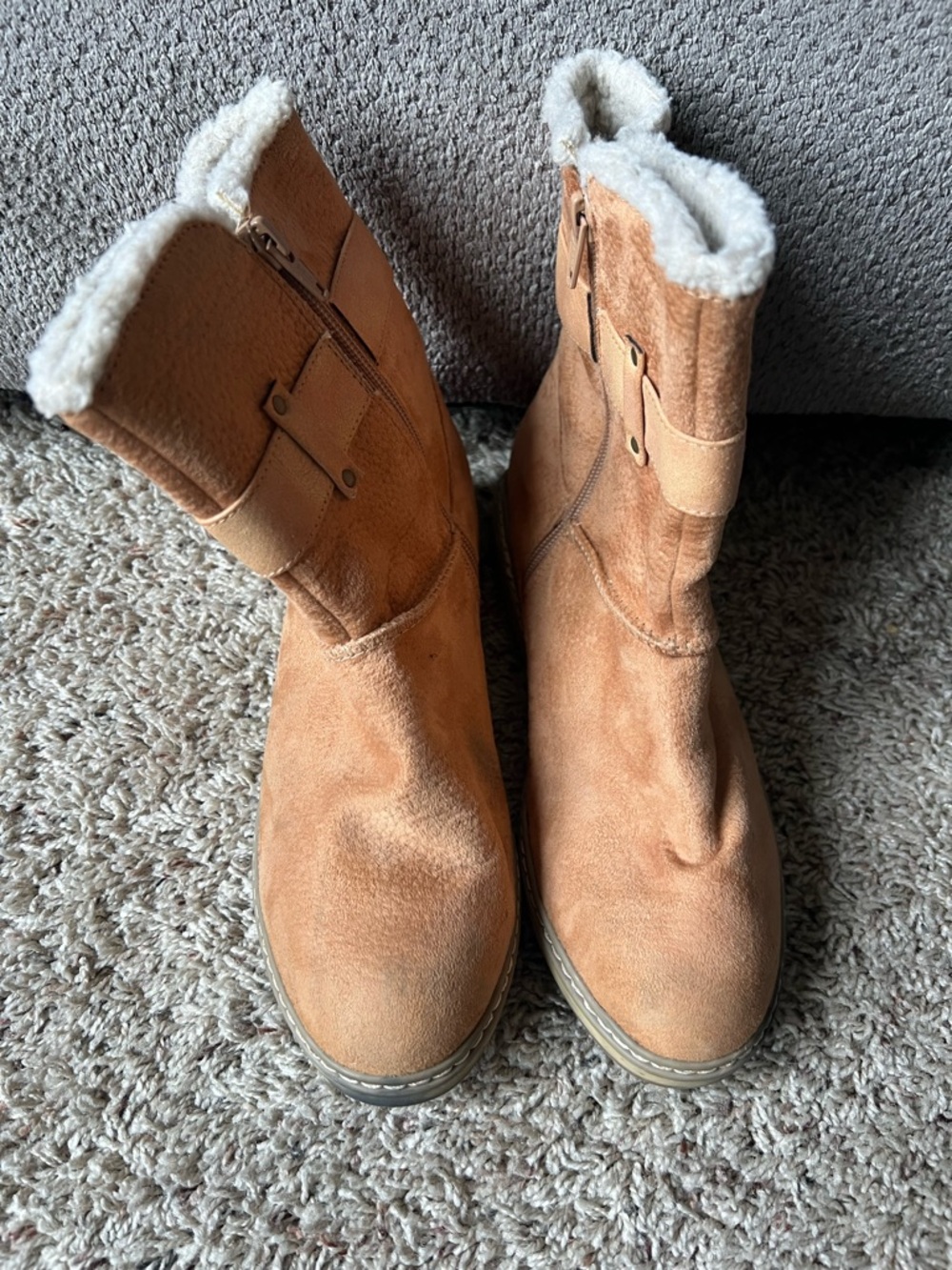 White Mountain Tan Suede Shearling-Lined Ankle Boots